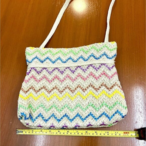 Vtg Bob & Alice Woven Macrame Multicolored Chevron Print Medium Shoulder Bag - Picture 9 of 12